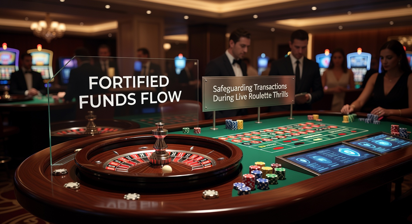 Digitale Sicherheitsbarriere um einen Live-Roulette-Bildschirm mit Geldtransaktionsikonen und Schloss-Symbolen